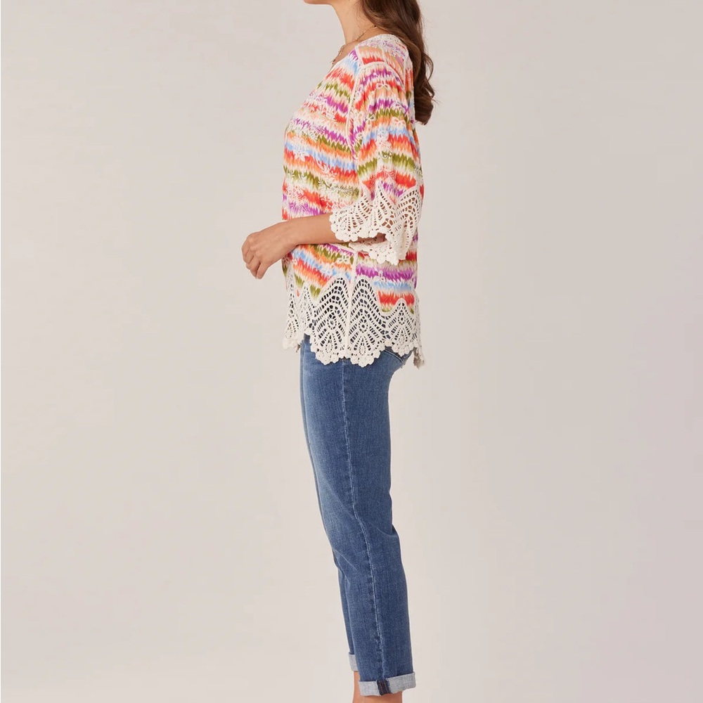 NEW Democracy Multicolor Crochet Trim Top! SZ Small - Picture 2 of 5